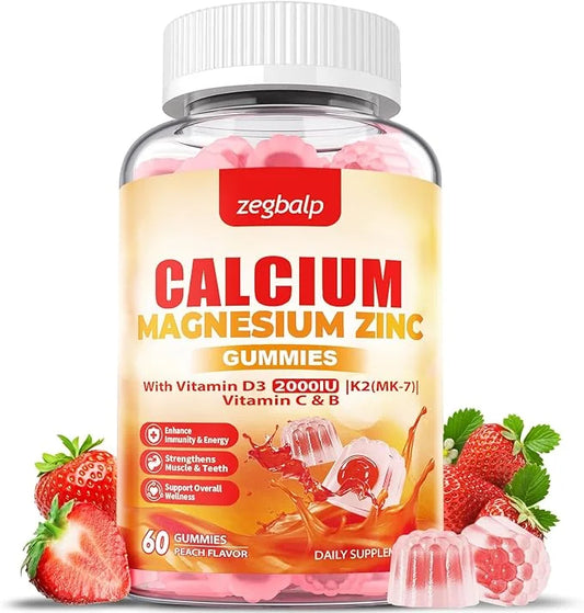 Calcium Magnesium Zinc Gummies with Vitamin D3 & K2 High
