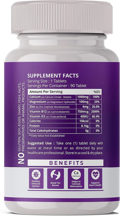 Hoag's Calcium, Magnesium, Zinc with Vitamin D3 and B12 for 90 Vegetarian