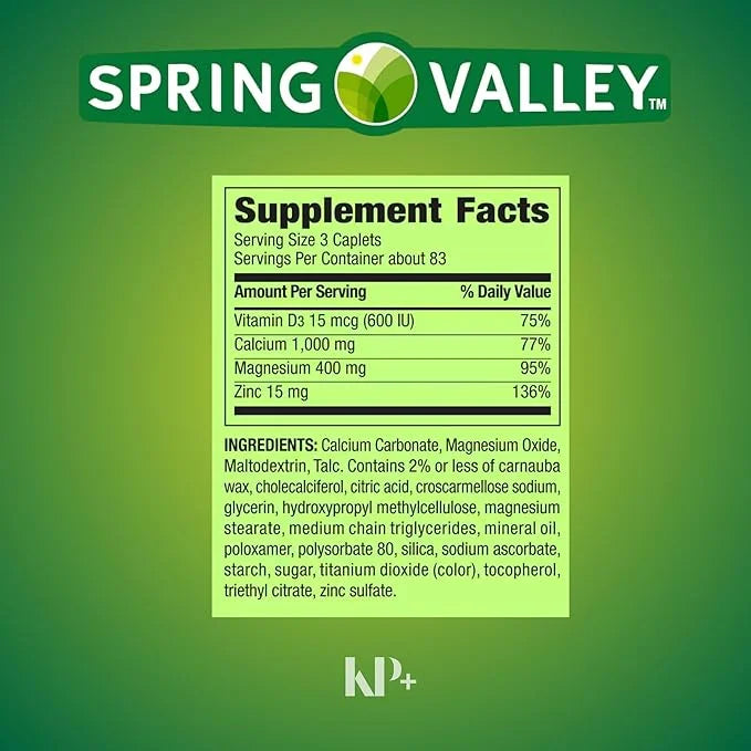 Spring Valley, Calcium Magnesium Zinc D3, Coated 250 Count 1)