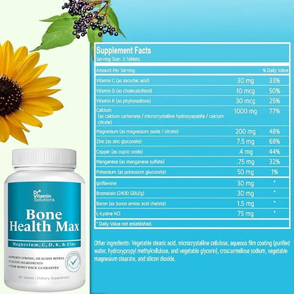 Bone Health Max D3, Bromelain 90 Tablets