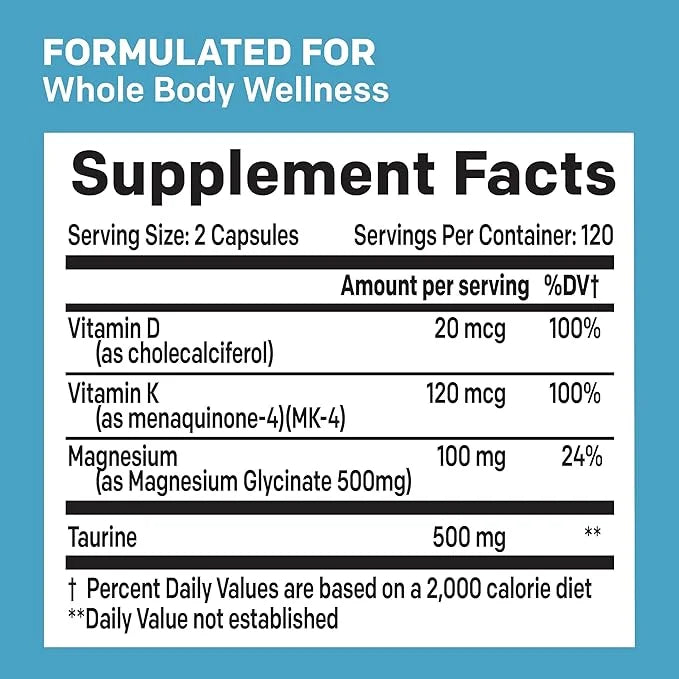 4-in-1 Chelated Magnesium Glycinate 500mg D3 K2 K2 Magnesium (240ct)