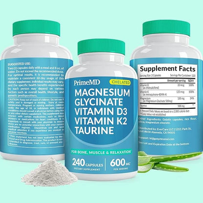 4-in-1 Chelated Magnesium Glycinate 500mg D3 K2 K2 Magnesium (240ct)