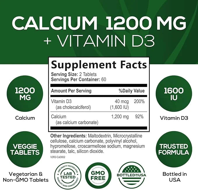 Calcium 1200 mg with Vitamin D3, 120 Tablets