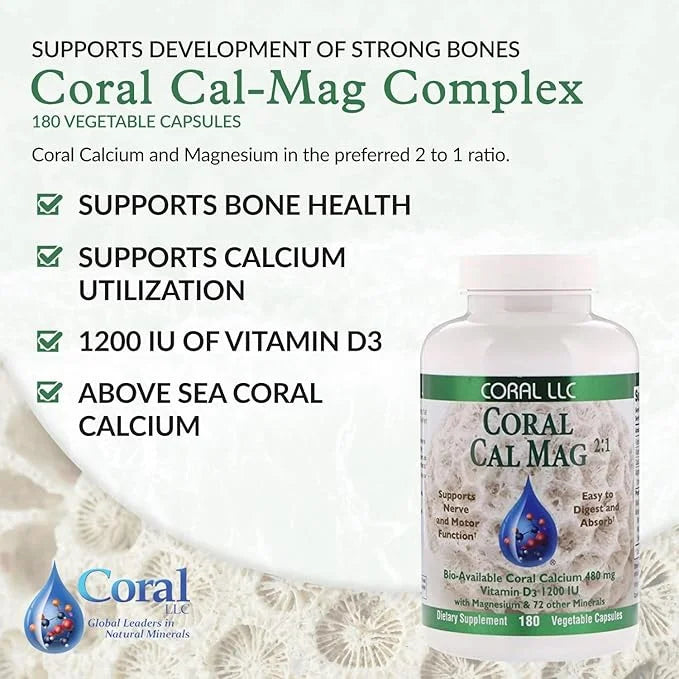 Coral Cal-Mag - Bioavailable Coral Calcium 2:1 Ratio 1200 International D3-180 Vegetarian
