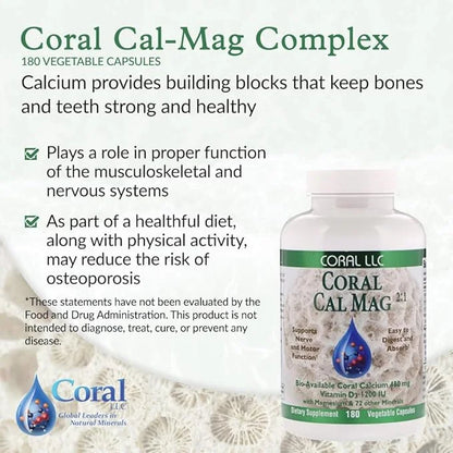 Coral Cal-Mag - Bioavailable Coral Calcium 2:1 Ratio 1200 International D3-180 Vegetarian