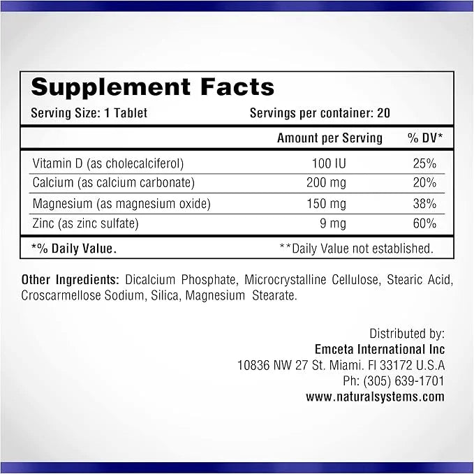 Calcium Magnesium Zinc Vitamin D Supplement 60 Tablets