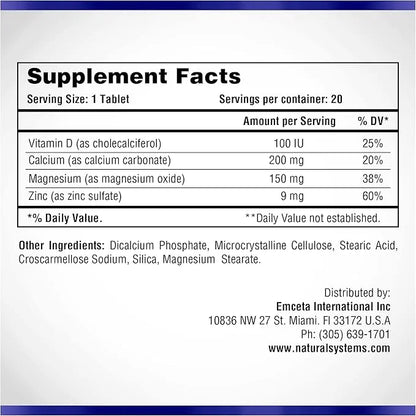 Calcium Magnesium Zinc Vitamin D Supplement 60 Tablets