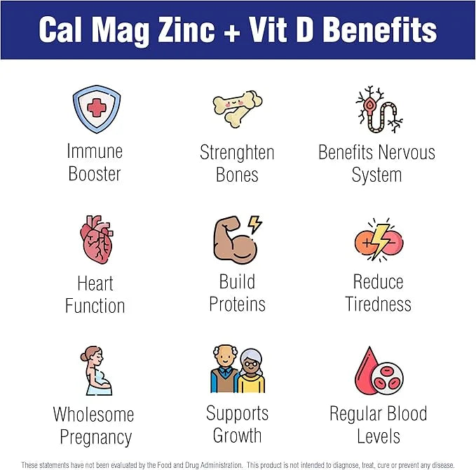 Calcium Magnesium Zinc Vitamin D Supplement 60 Tablets
