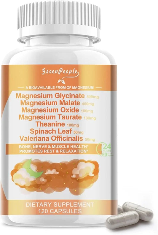 Magnesium Glycinate 500mg Capsules, with Malate, D3 | 6 Kinds 120 Capsules