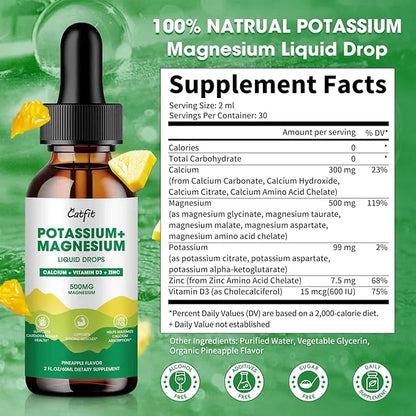 Potassium Magnesium Supplement,Magnesium Complex 500mg & 99mg Liquid D3 Zinc,Sugar Flavor,2 Fl