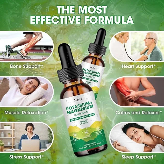 Potassium Magnesium Supplement,Magnesium Complex 500mg & 99mg Liquid D3 Zinc,Sugar Flavor,2 Fl