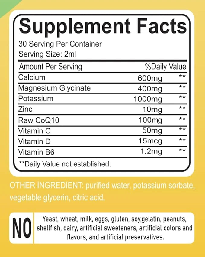 Calcium Magnesium Potassium Supplement Liquid,400mg Magnesium Glycinate,600mg Calcium (60ml/Lemon Flavor)