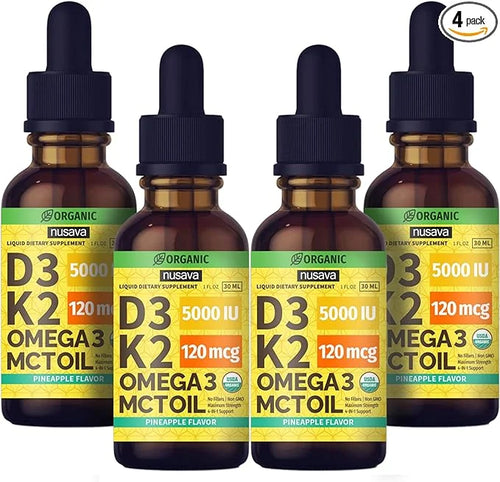 (4 Pack) Organic Vitamin D3 K2 3, 5000 5000 IU, 5000 IU, D3 for 4 Fl