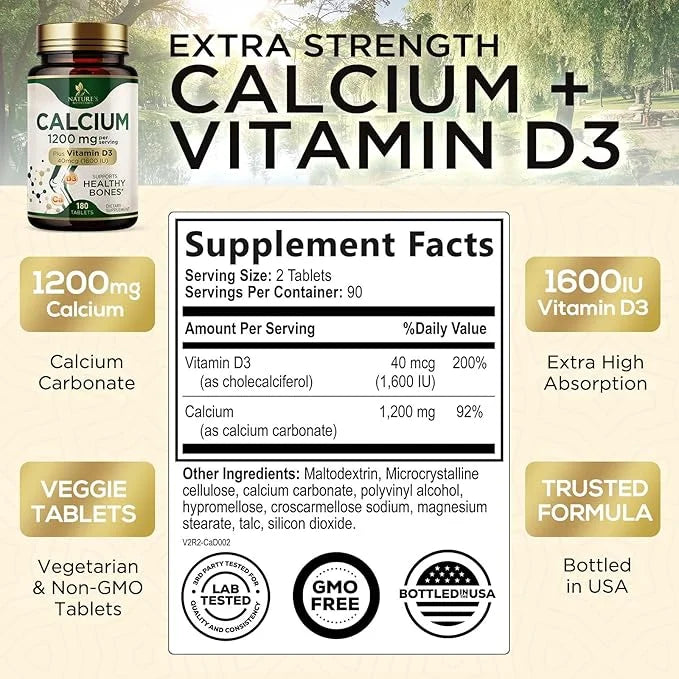Calcium 1200 mg with Vitamin D3, 180 Tablets