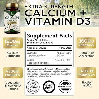 Calcium 1200 mg with Vitamin D3, 180 Tablets