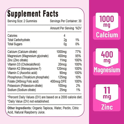 Calcium Magnesium Zinc Gummies with Vitamin D3 & K2, High 60 Gummies…
