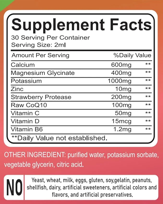 Calcium Magnesium Potassium Supplements,Magnesium Glycinate 400mg (60ml/Strawberry Flavor)