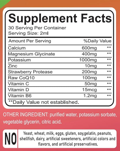 Calcium Magnesium Potassium Supplements,Magnesium Glycinate 400mg (60ml/Strawberry Flavor)