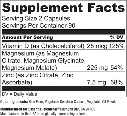 Essential Elements Magnesium & Zinc D3 for 200mg - 6 Month