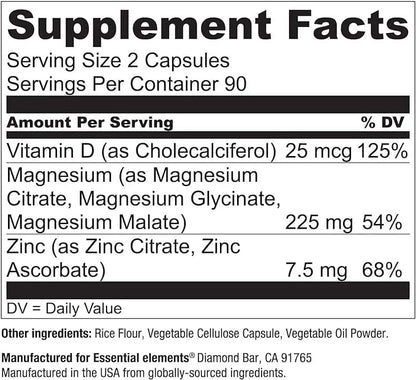Essential Elements Magnesium & Zinc D3 for 200mg - 9 Month