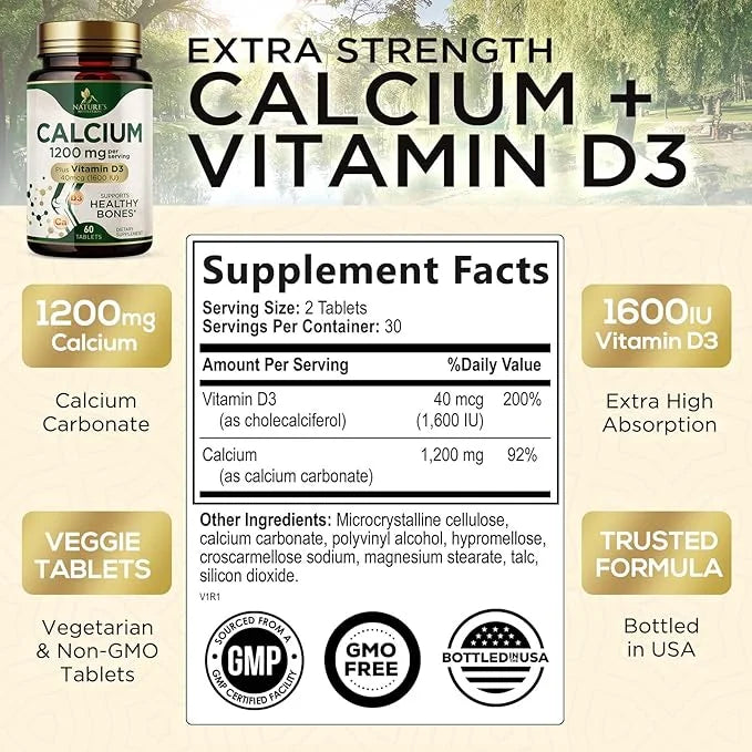 Calcium 1200 mg with Vitamin D3, 60 Tablets