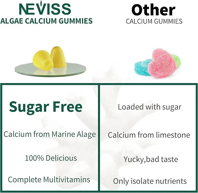 (2 Pack) Algae Calcium Gummies 600mg D3, C,