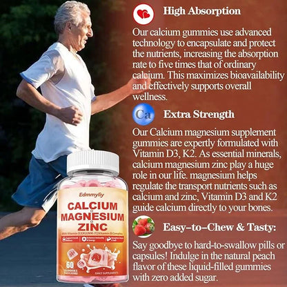 Calcium Magnesium Zinc Supplement Gummies D3 K2 K2 & 1000mg Calcium