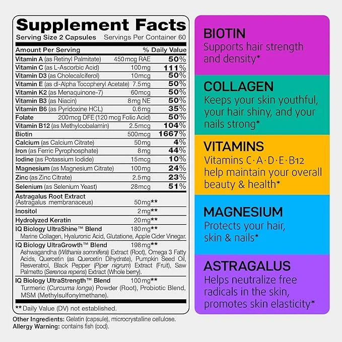 Biotin Vitamins for Hair Skin and D3, C* 120PCS