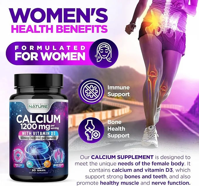 Calcium 1200mg with Vitamin D3 1200 mg 1600 IU D3, Slow 60 Tablets