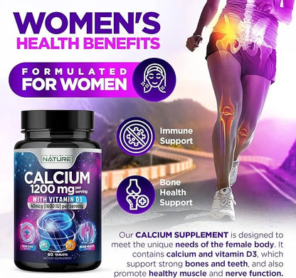 Calcium 1200mg with Vitamin D3 1200 mg 1600 IU D3, Slow 60 Tablets