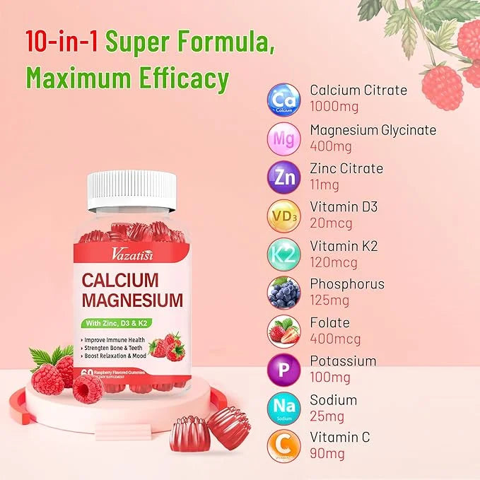 Calcium Magnesium Zinc Gummies with Vitamin D3 & K2, High 120 Gummies…