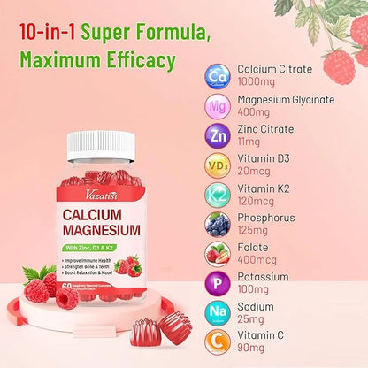 Calcium Magnesium Zinc Gummies with Vitamin D3 & K2, High 120 Gummies…