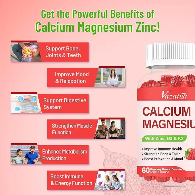 Calcium Magnesium Zinc Gummies with Vitamin D3 & K2, High 120 Gummies…