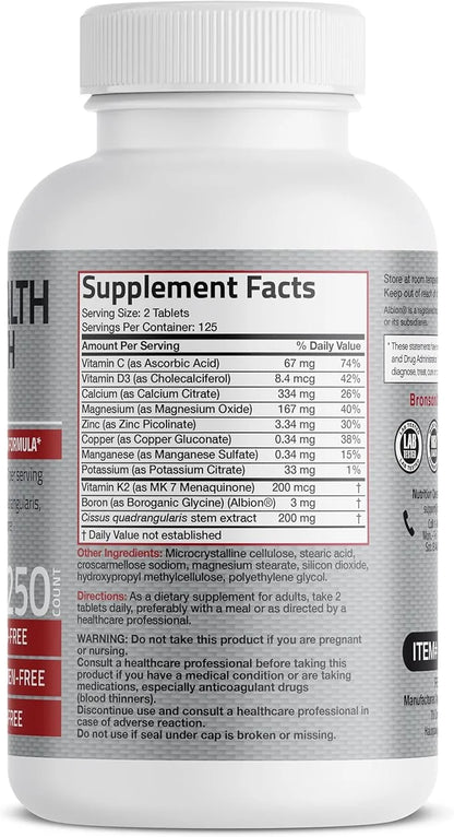 Bronson Bone Health & Strength Complex* 200 MCG K2 as MK7, Plus D3, and 250 Tablets