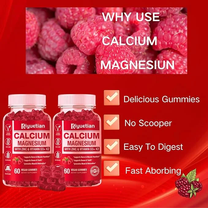 2 Pack Calcium Magnesium Zinc Gummies D3 Supplement, 120 Count