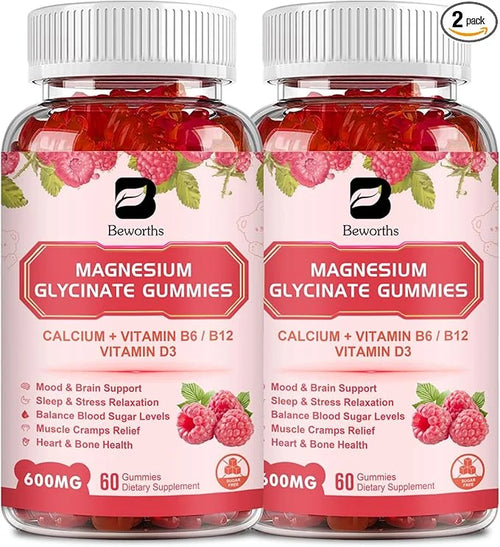 Magnesium Glycinate Gummies, 600Mg Magnesium Supplement Q10, Vitamin, 120 Vegan