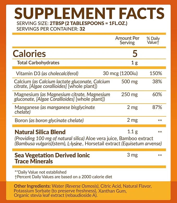 Calcium & Magnesium Liquid Supplement D3 - 100% Vegetarian 32 fl
