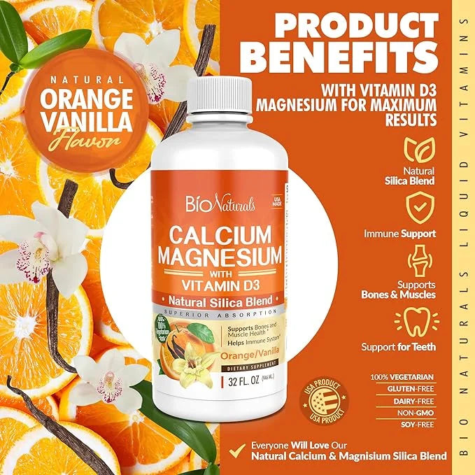 Calcium & Magnesium Liquid Supplement D3 - 100% Vegetarian 32 fl
