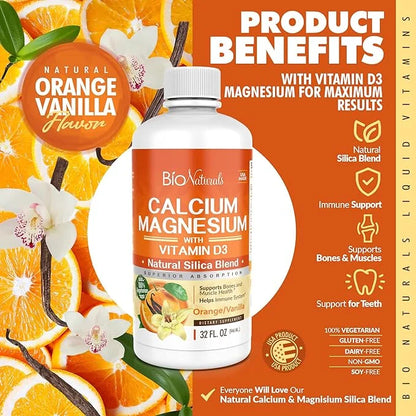 Calcium & Magnesium Liquid Supplement D3 - 100% Vegetarian 32 fl