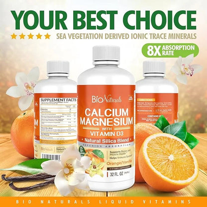 Calcium & Magnesium Liquid Supplement D3 - 100% Vegetarian 32 fl