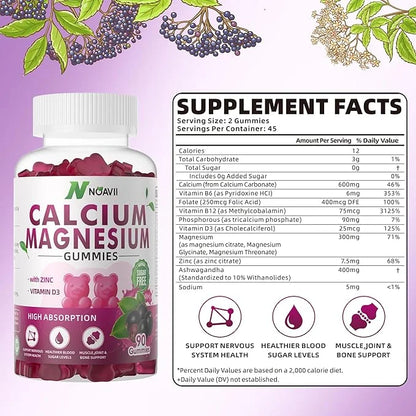 Calcium Magnesium Zinc Gummies with Vitamin D3, ashwagandha Flavor-90 Count