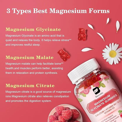 Magnesium Glycinate Gummies, 600Mg Magnesium Supplement Q10, Vitamin, 60 Vegan