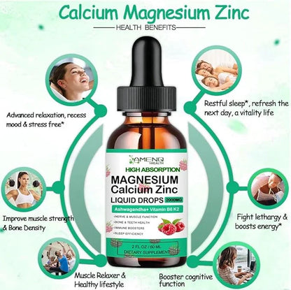 Calcium Magnesium Zinc D3 Supplement, Liquid 1000mg Magnesium 400mg with D3 K2 K2 C,