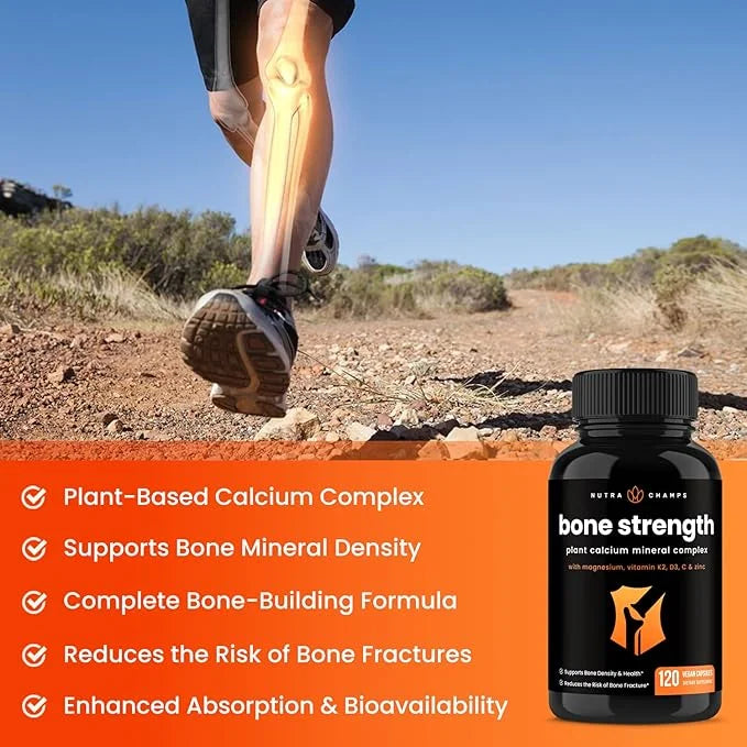 Bone Strength Supplements 600mg | D3 2000 2000 IU, K2, Magnesium, 120 Vegan