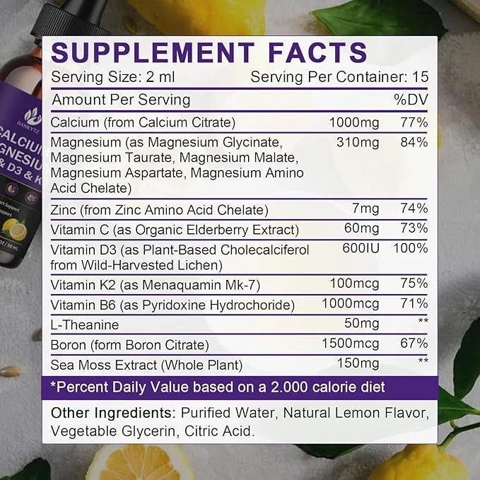 Calcium Magnesium Zinc 1300mg with Magnesium D3 K2 K2 B6 B6 and D3 K2 K2 Liquid 2 Pack