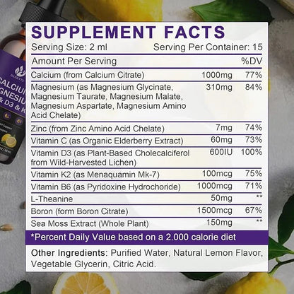 Calcium Magnesium Zinc 1300mg with Magnesium D3 K2 K2 B6 B6 and D3 K2 K2 Liquid 2 Pack