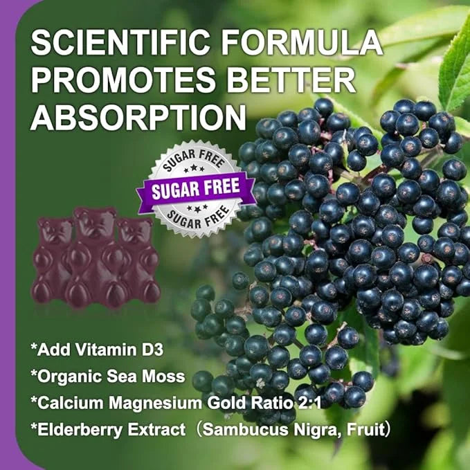 Calcium Magnesium Zinc Gummies witn Elderberry 2:1, Contains D3, for 60 Gummies(3 Gummies(3 Packs)