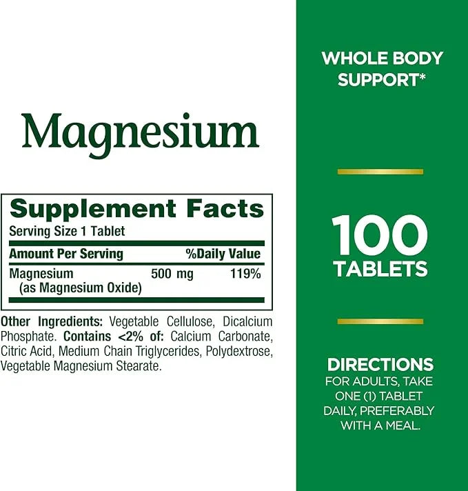 Nature's Bounty Magnesium, Mineral Supplement, Supports 500 mg, 100 Count