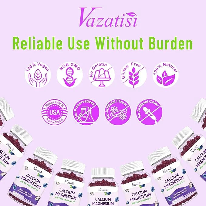 Calcium Magnesium Zinc Gummies with Vitamin D3 & B12, Sugar