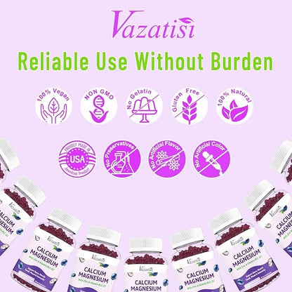 Calcium Magnesium Zinc Gummies with Vitamin D3 & B12, Sugar